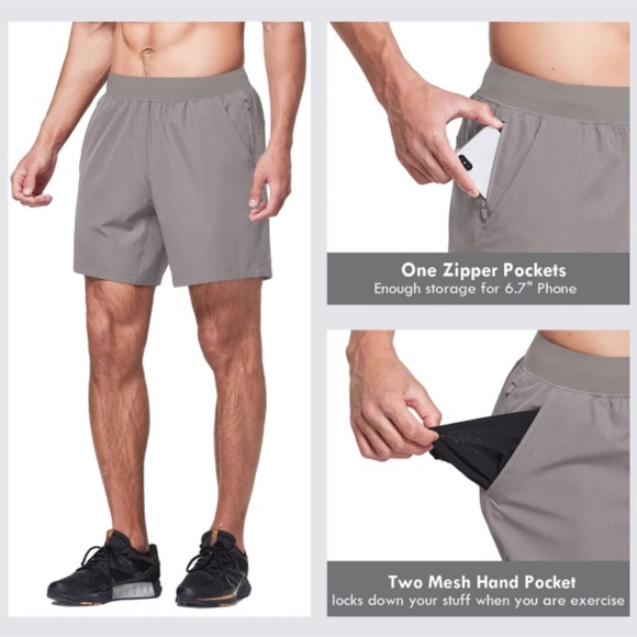 Workout Training Athletic Drawstring Shorts Grey L - Picture 4 of 7
